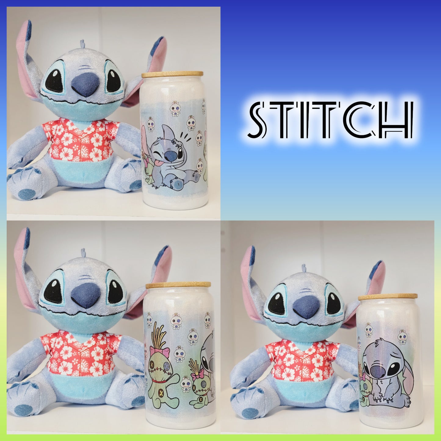 16oz White Holograghic Shimmer Stitch & Scrump Glass Cup